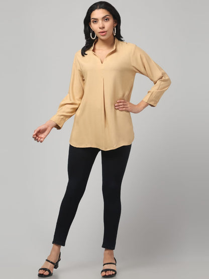 Caramel Rayon Pleated Top