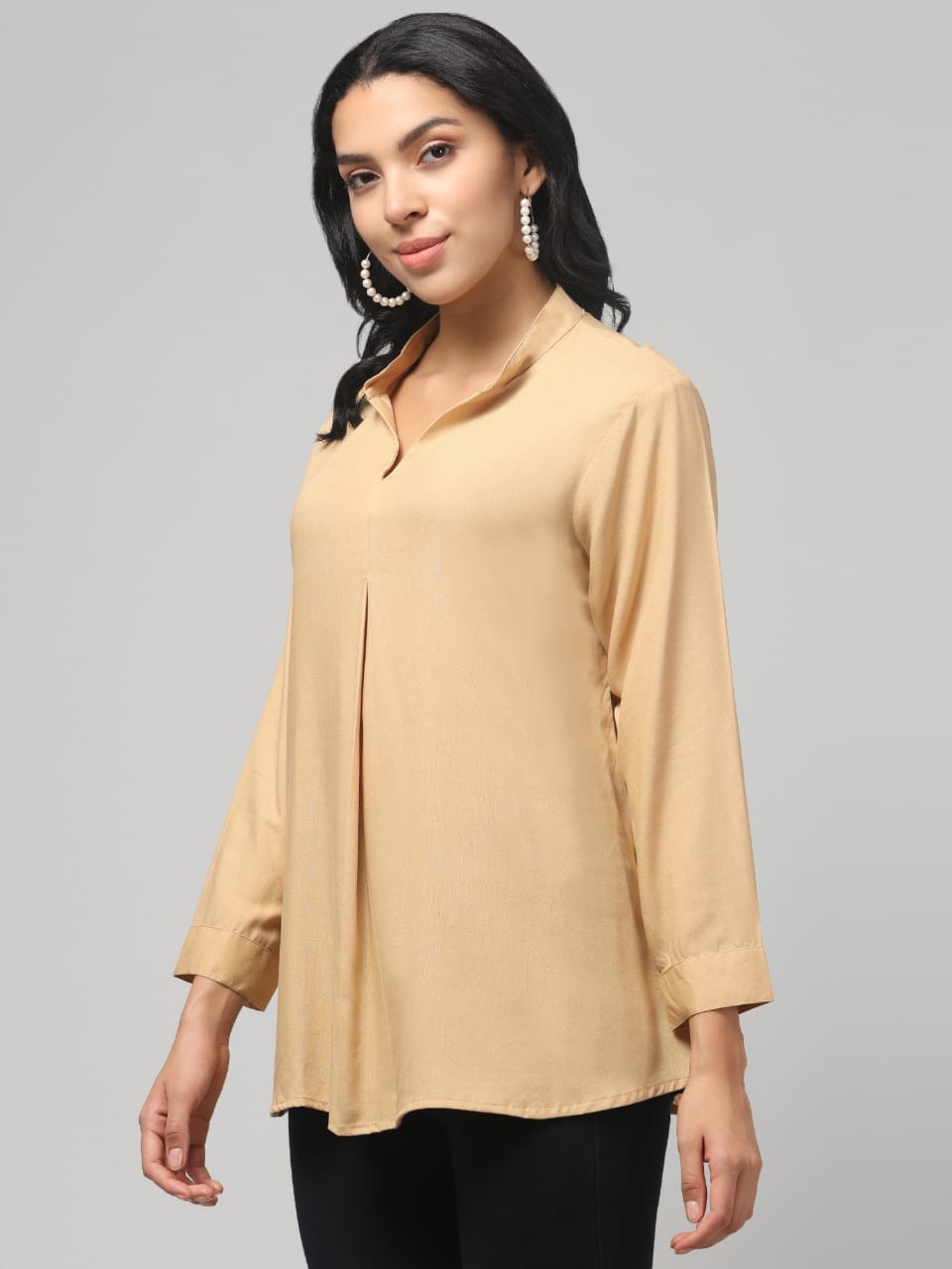 Caramel Rayon Pleated Top