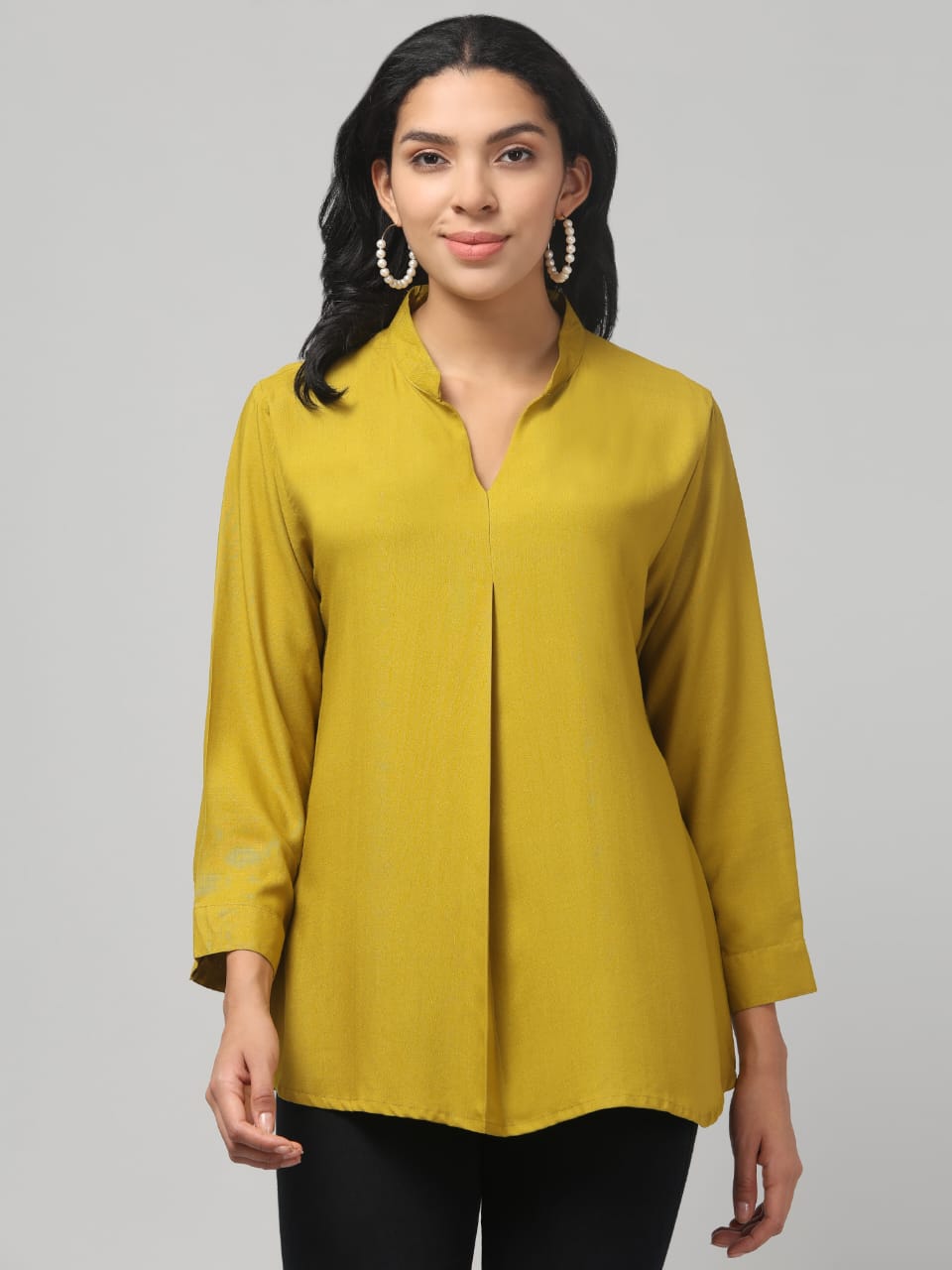 Olive Green Rayon Pleated Top