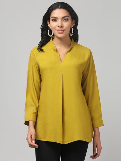 Olive Green Rayon Pleated Top