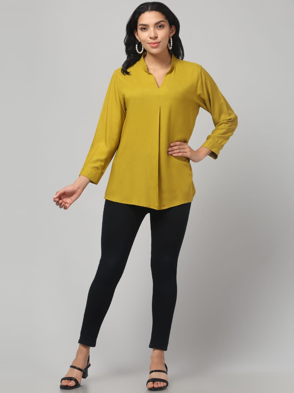 Olive Green Rayon Pleated Top