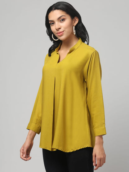 Olive Green Rayon Pleated Top