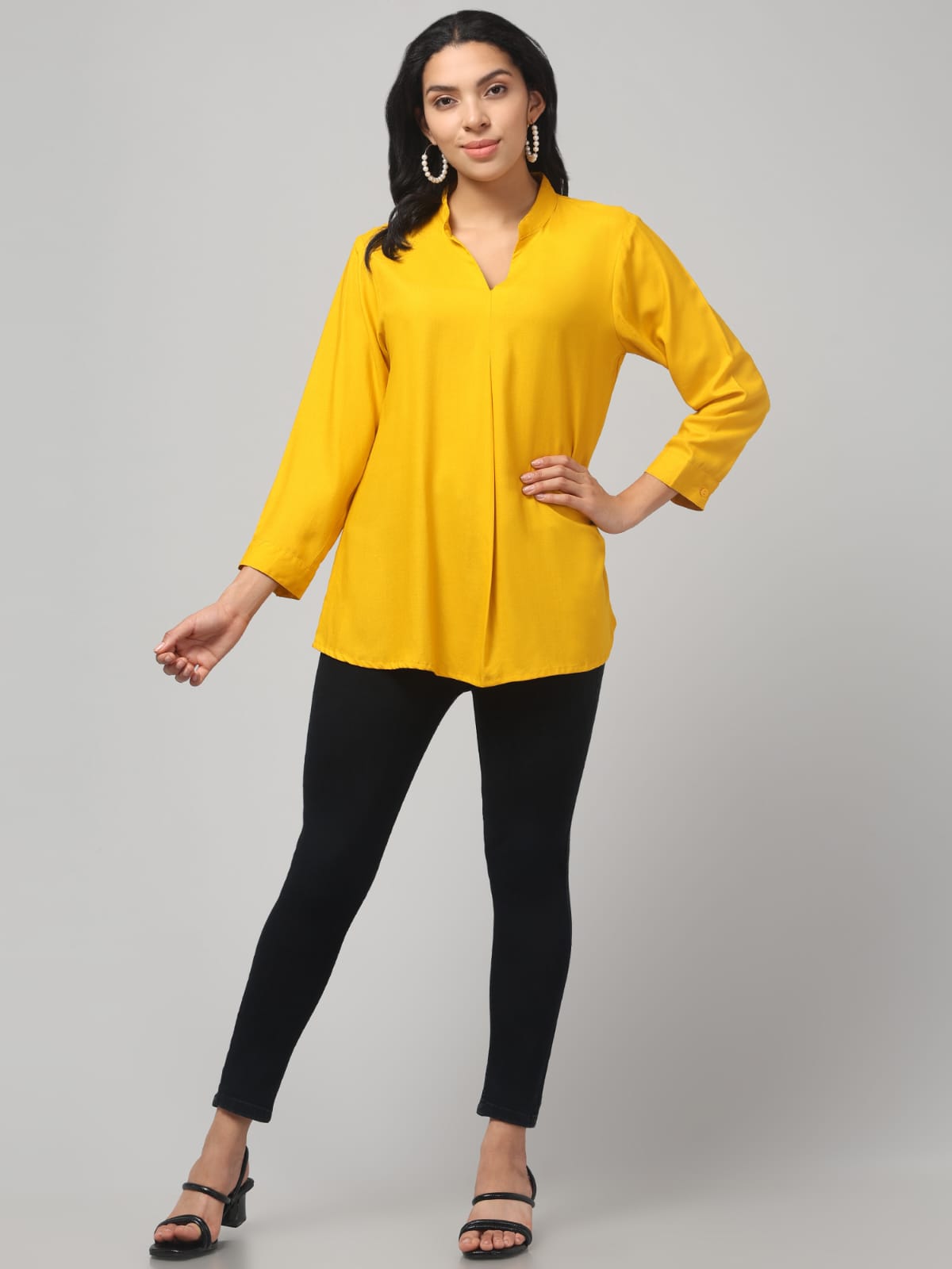 Mustard Yellow Rayon Pleated Top