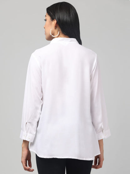 White Rayon Pleated Top