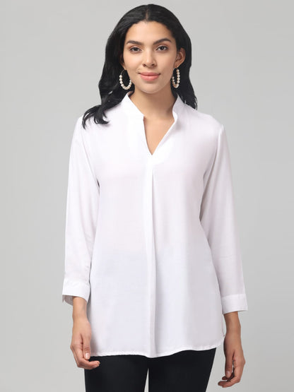 White Rayon Pleated Top