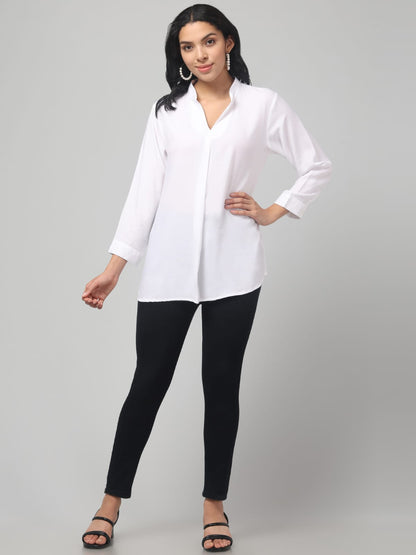White Rayon Pleated Top