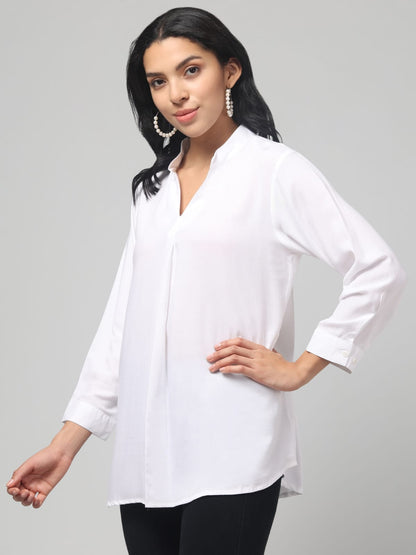 White Rayon Pleated Top