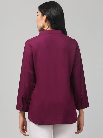 Brinjal Rayon Pleated Top