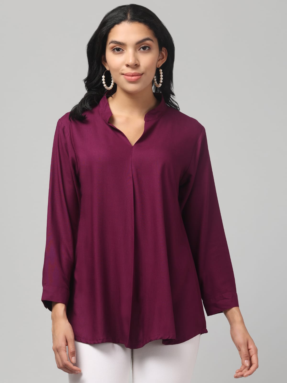 Brinjal Rayon Pleated Top