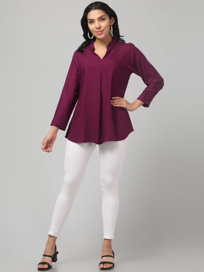 Brinjal Rayon Pleated Top