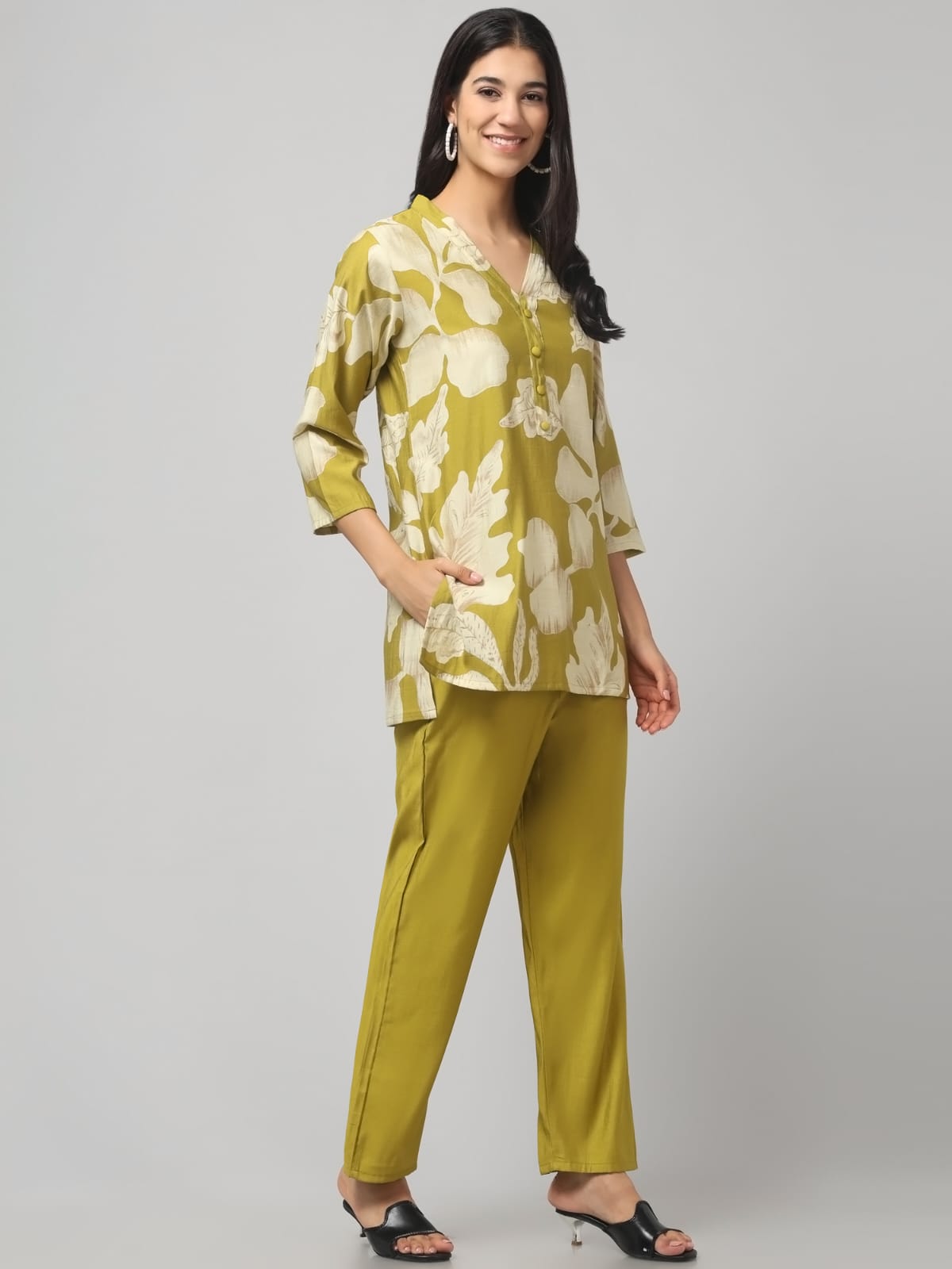 Light Green Floral Printed Co Ord Set