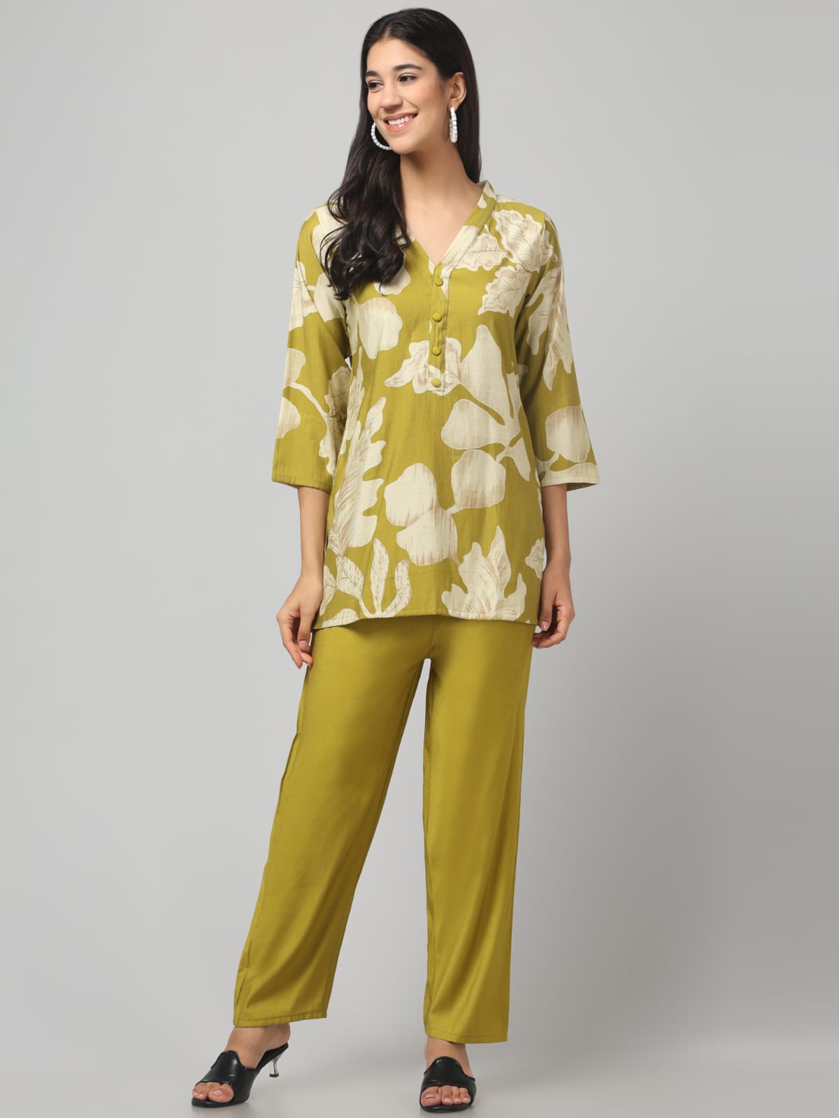 Light Green Floral Printed Co Ord Set