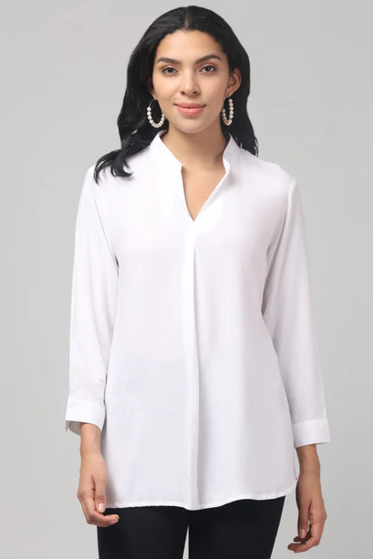 Hosita White, Magenta and Maroon Rayon Pleated Top