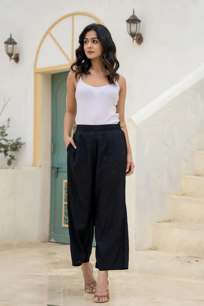 Black Solid Viscose Palazzo Pants