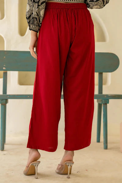 Maroon Solid Viscose Palazzo Pants