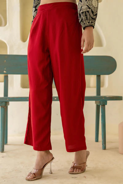 Maroon Solid Viscose Palazzo Pants