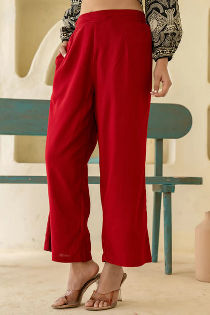 Maroon Solid Viscose Palazzo Pants