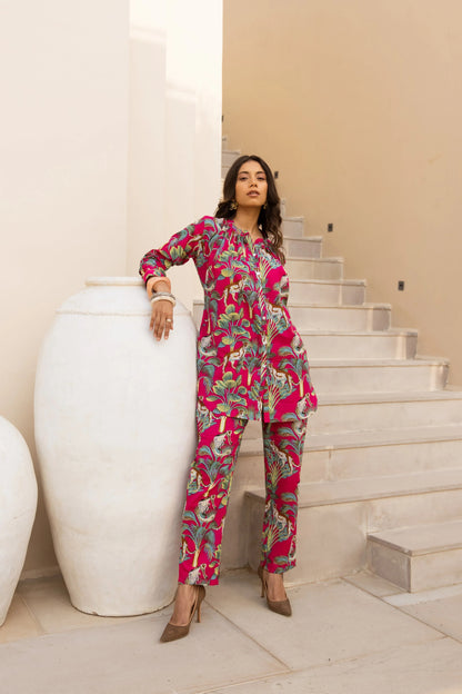 Beautiful Flower Drift Red printed Co Ord Set