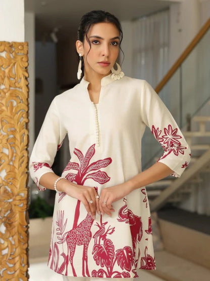 Awesome Red Print Jungle Theme Cotton Co Ord Set