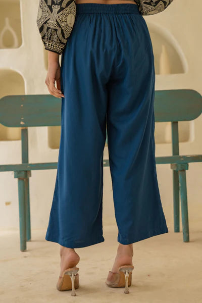 Navy Solid Viscose Palazzo Pants