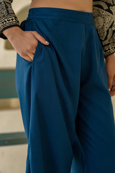 Navy Solid Viscose Palazzo Pants