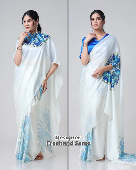 Hosita Trendsetting Royal Mandalaa Freehand Satin Saree