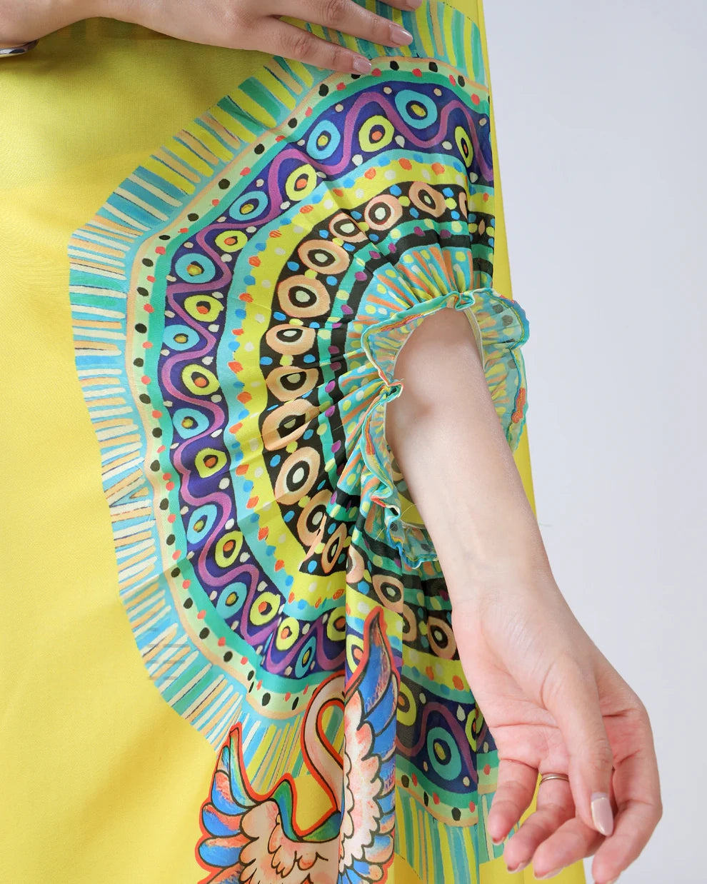 Hosita Yellow Traditional Freehand Saree