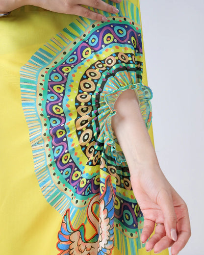 Hosita Yellow Traditional Freehand Saree