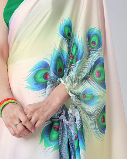 Hosita Tredy Color Blend Feather Freehand Designer Saree