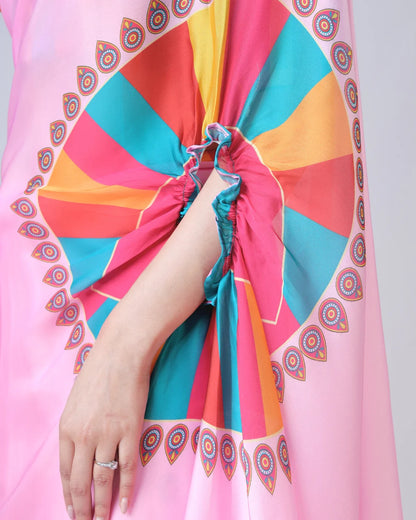 Hosita Pink Ethnic Contrast Border Freehand Designer Saree