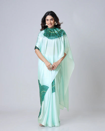 Hosita Electric Green Mandalaa Print Freehand Pattern Saree