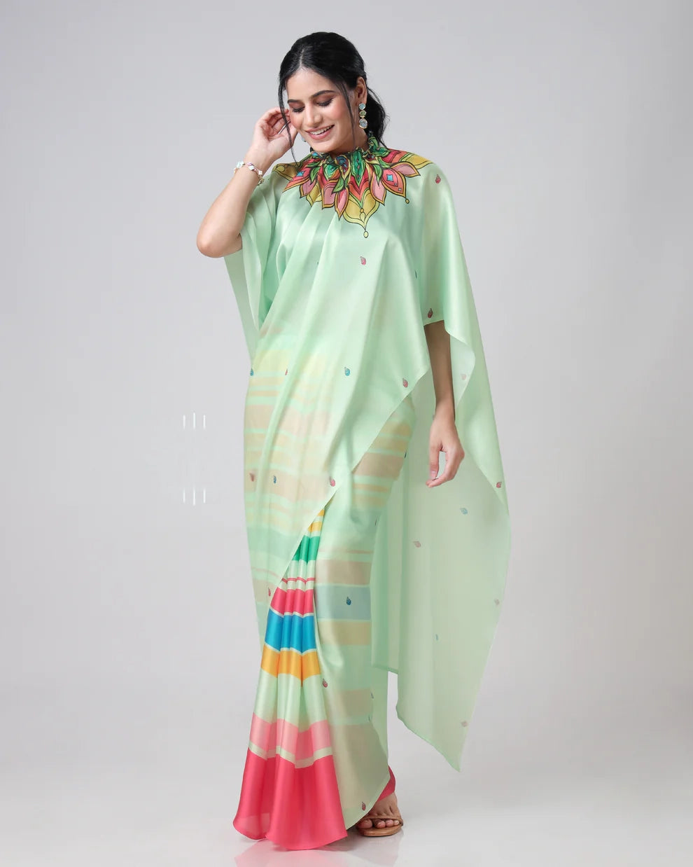 Hosita Social Media Icon Mandalaa Stripes Freehand Designer Saree