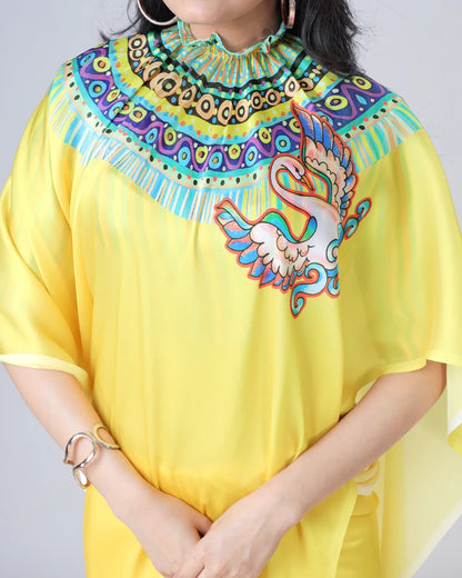Hosita Yellow Traditional Freehand Saree