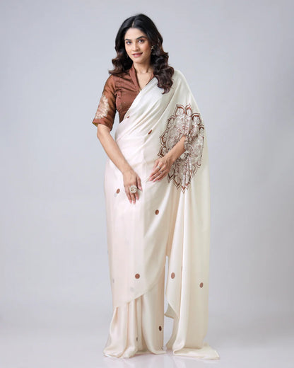 Hosita Cream Mandalaaa Print Freehand Designer Saree