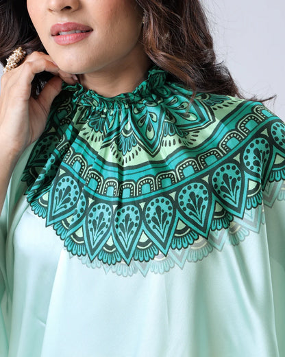 Hosita Electric Green Mandalaa Print Freehand Pattern Saree