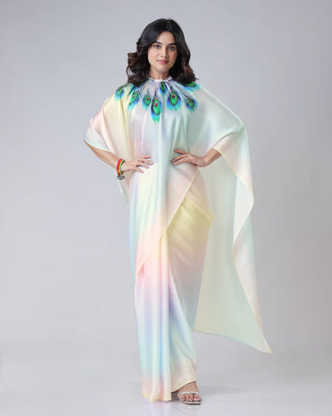 Hosita Tredy Color Blend Feather Freehand Designer Saree
