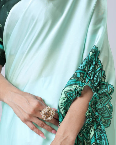 Hosita Electric Green Mandalaa Print Freehand Pattern Saree