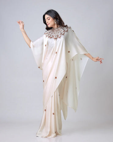 Hosita Cream Mandalaaa Print Freehand Designer Saree