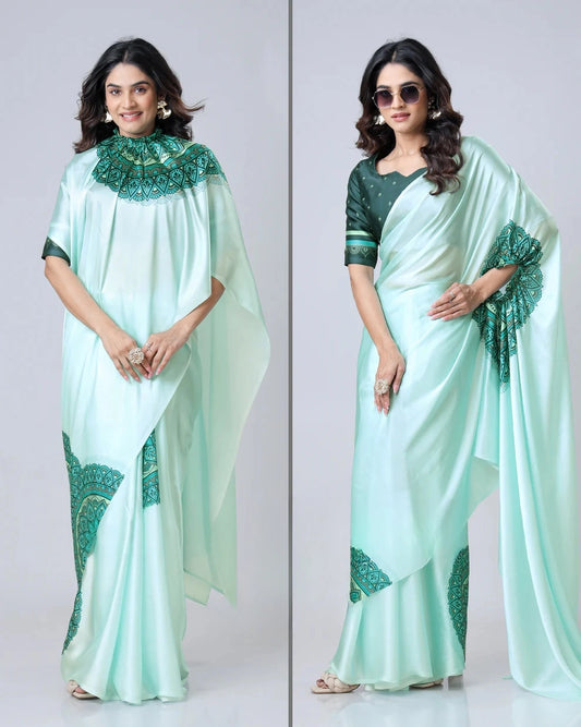 Hosita Electric Green Mandalaa Print Freehand Pattern Saree